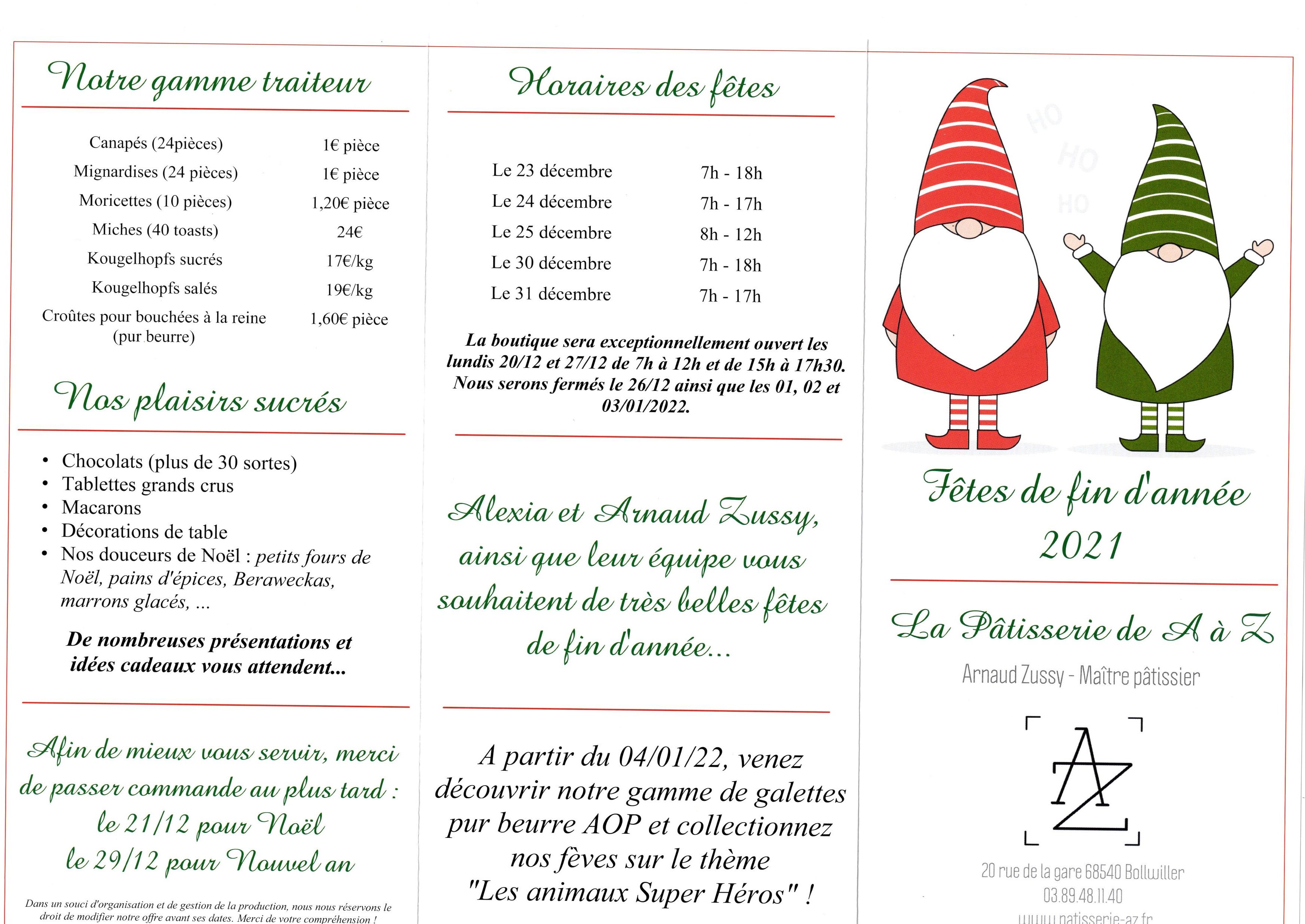 Pâtisserie Arnaud Zussy - La carte des fêtes de fin d'année est disponible !